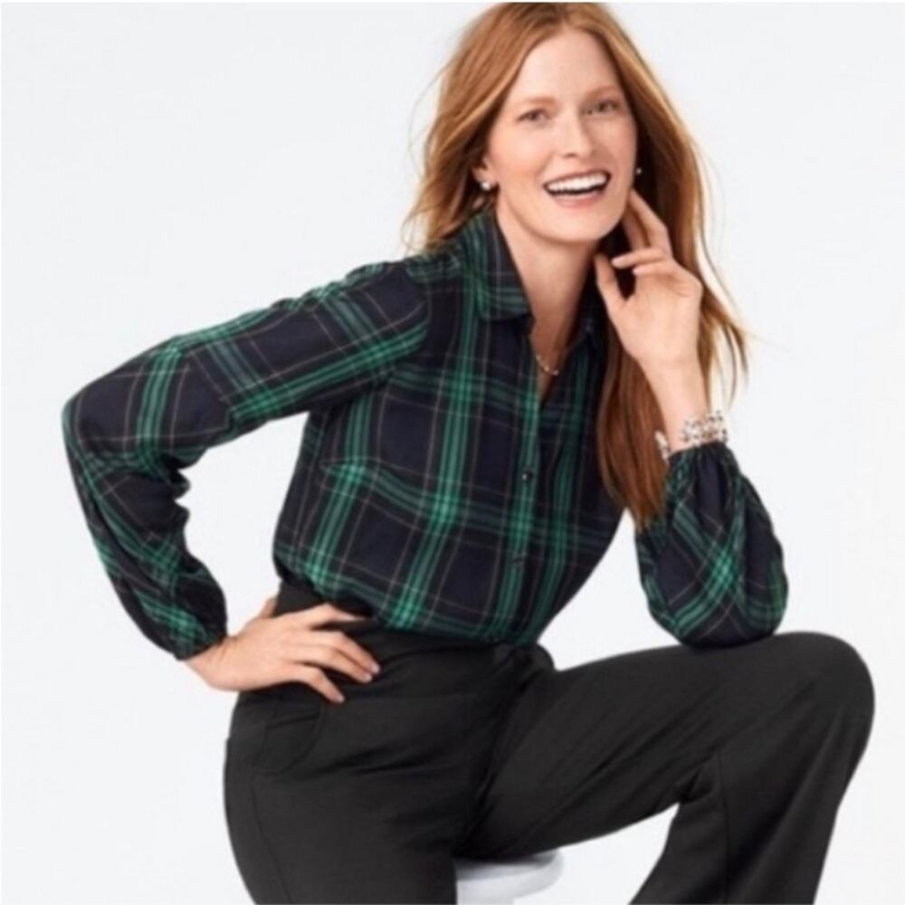 Cabi Big Sur Green Plaid Long Sleeve Button Down Blouse Medium